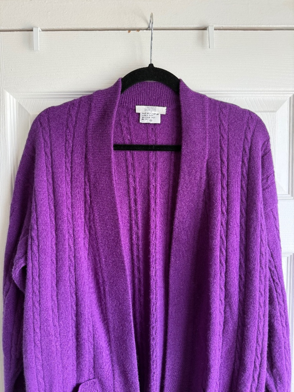 Vintage I. Magnin 100% 2-Ply Cashmere Cable Knit Cardigan Shrug Purple Size M